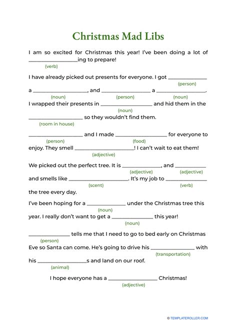 Christmas Mad Libs templates